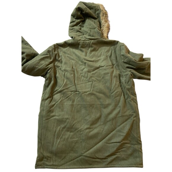 GANT Rugger Winter Parka Jacket XXL Hunter Green Wool Blend Faux Fur Hood - Picture 5 of 12